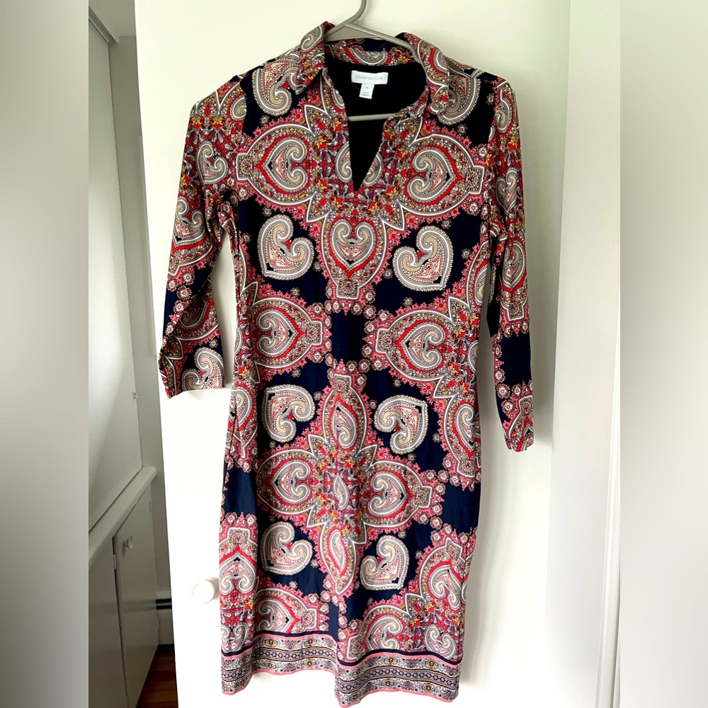 Charter Club Womens Paisley Shirt Dress 3/4 Sleeve Knee Length Black Combo PS